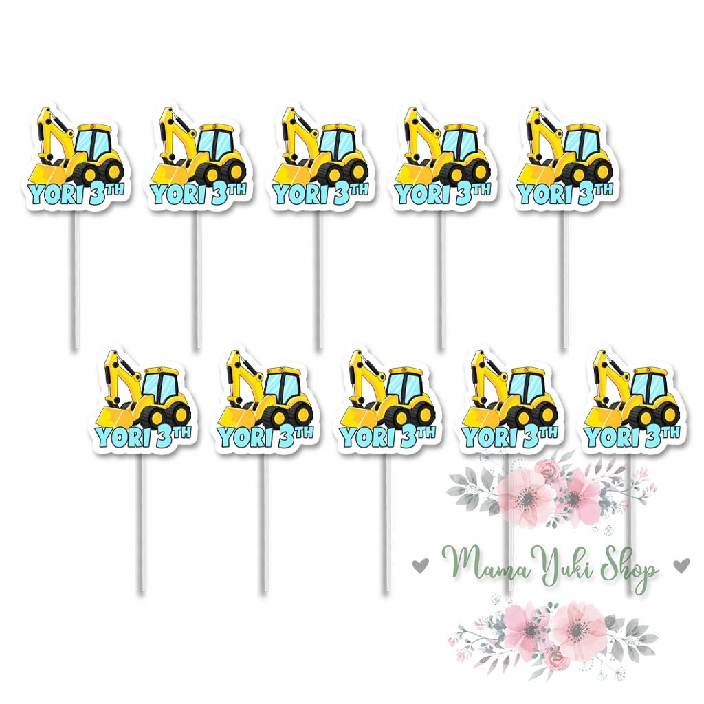 Topper Cake Cupcake Costum NAMA dan UMUR EXCAVATOR CUPCAKE