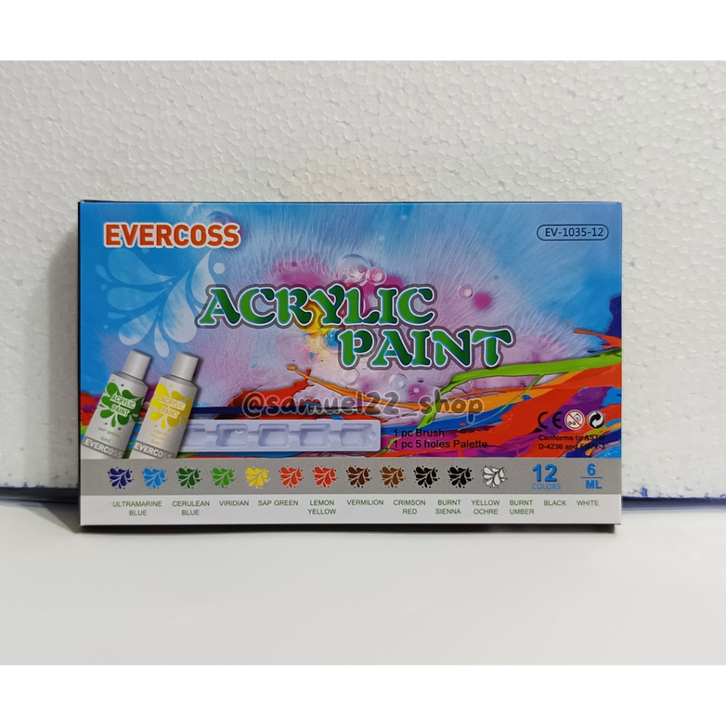 

Cat Akrilik / Acrylic Paint Colors Colours EVERCOSS 12 Warna EV-1035-12 6 ml