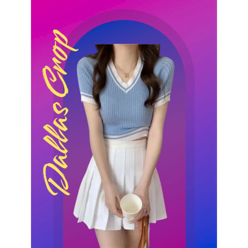 DALLAS CROP TOP V NECK RIBLE / Atasan Wanita Trendy / Baju Crop V Neck Terbaru @Pasclothingstore
