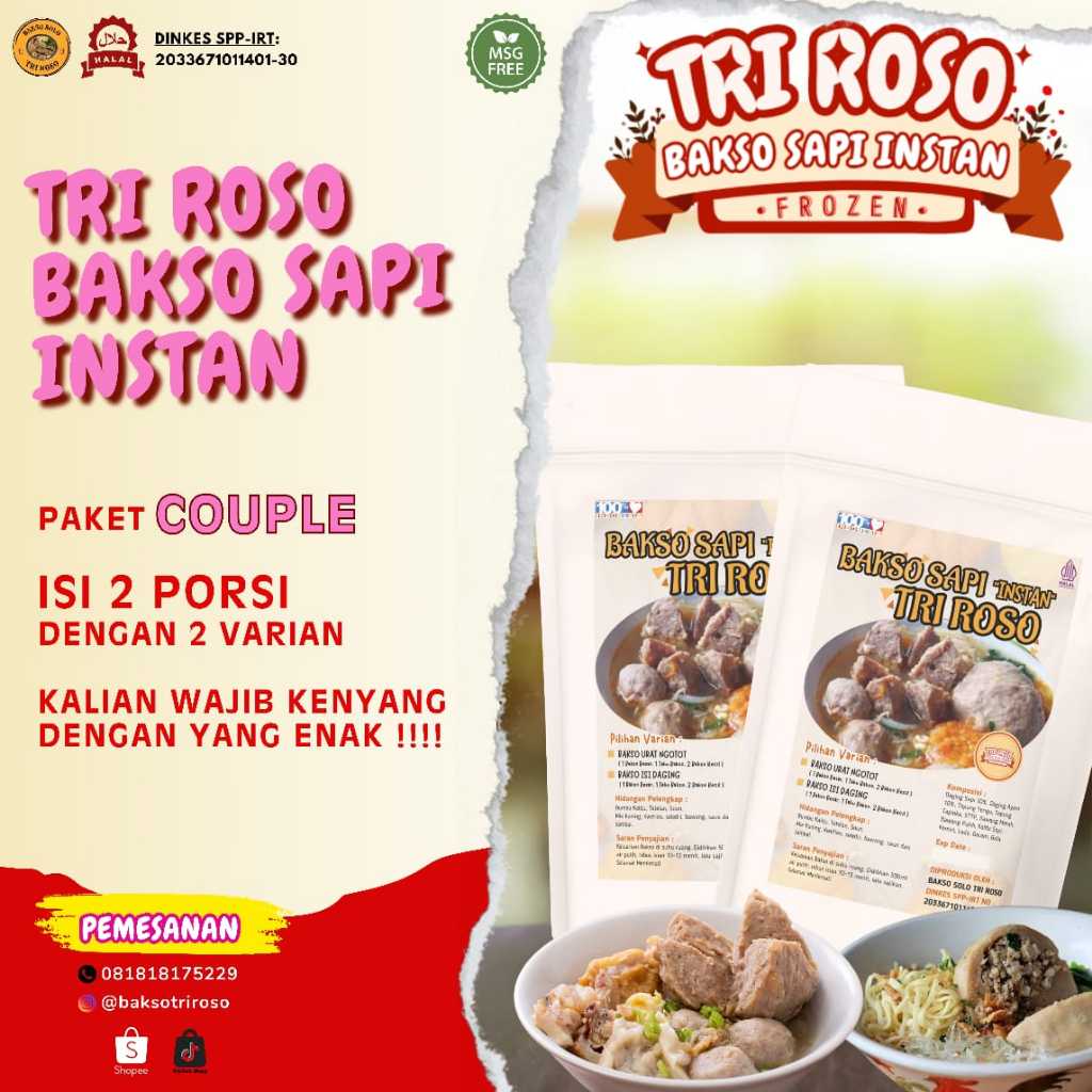 

Paket 2 Porsi Tri Roso: Bakso Sapi Instan yang Wajib Kalian Coba!
