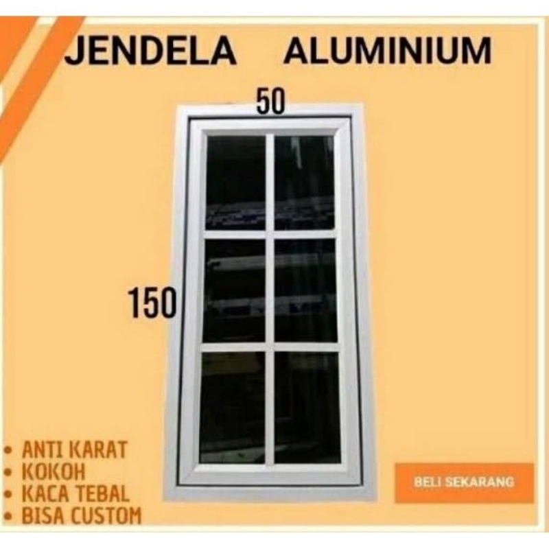 1 SET JENDELA ALUMINIUM ORNAMENT 3IN SUDAH LENGKAP DENGAN KUNCI ENGSEL TINGGAL PASANG UKURAN L50 T 1