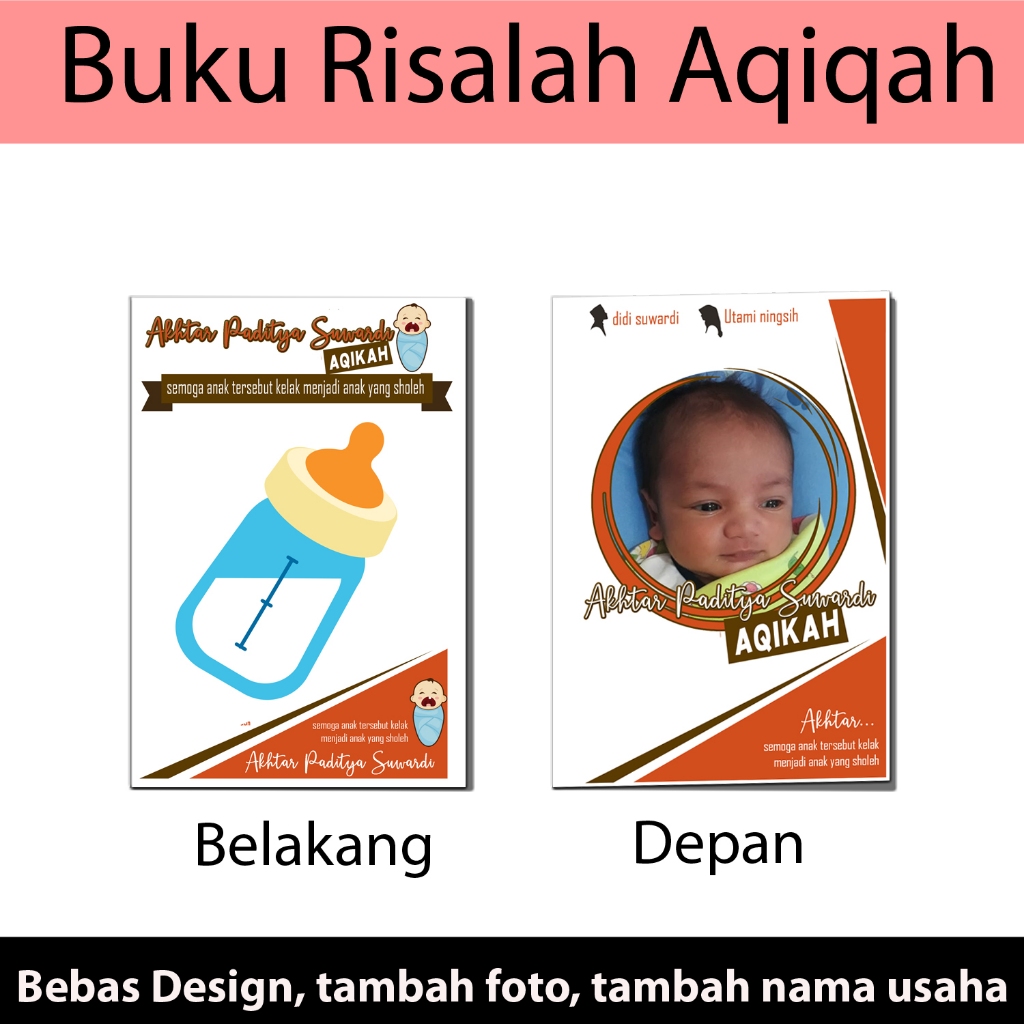 buku risalah aqiqah free design bebas request bisa kasih nama usaha dan foto anak