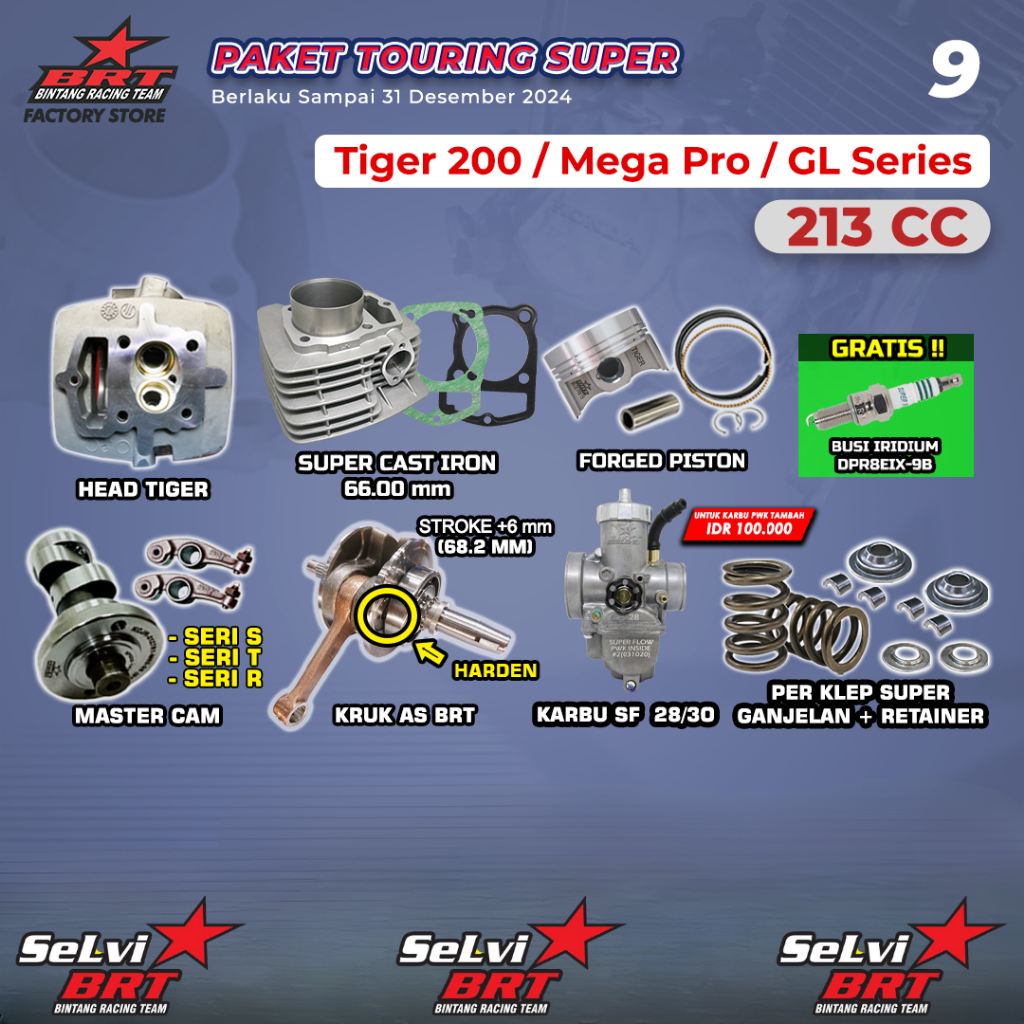 PAKET TOURING BOREUP BRT BLOK CAST IRON SET PISTON HEAD PER KLEP KARBURATOR KARBU SF 28/30 KRUK AS M