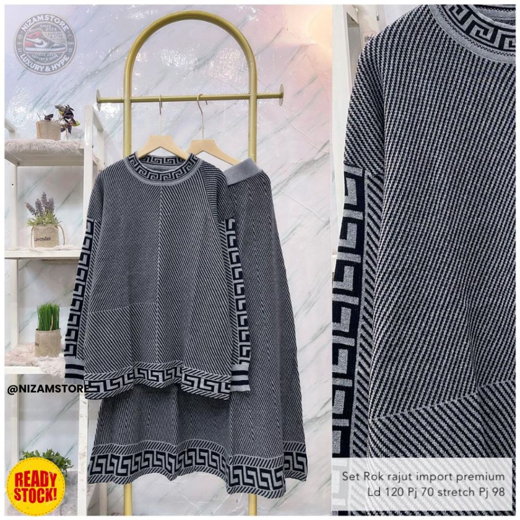 Setelan Rok Rajut Wanita Import Premium Model Kekinian Lengan Panjang Stretch Jumbo LD 120 PJ 98