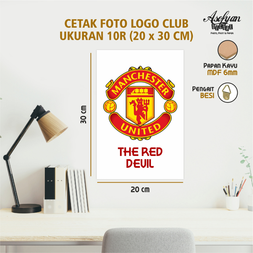 HIASAN DINDING LOGO SEPAKBOLA MAN UNITED, CITY, ARSENAL, LIVERPOOL, CHELSEA, SPURS BAHAN KAYU MDF TE