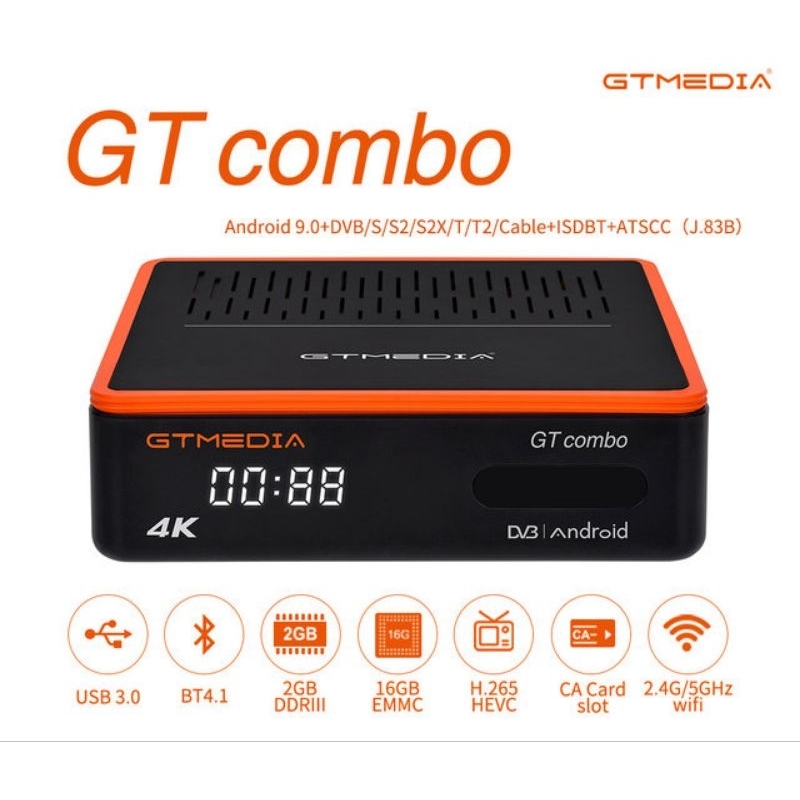 GTMEDIA GT Kombo Android 9.0 kotak TV + DVB-S/S2/S2X, DVB + Pokemon pinata/T2/C 4K HD wi-fi tanam, m