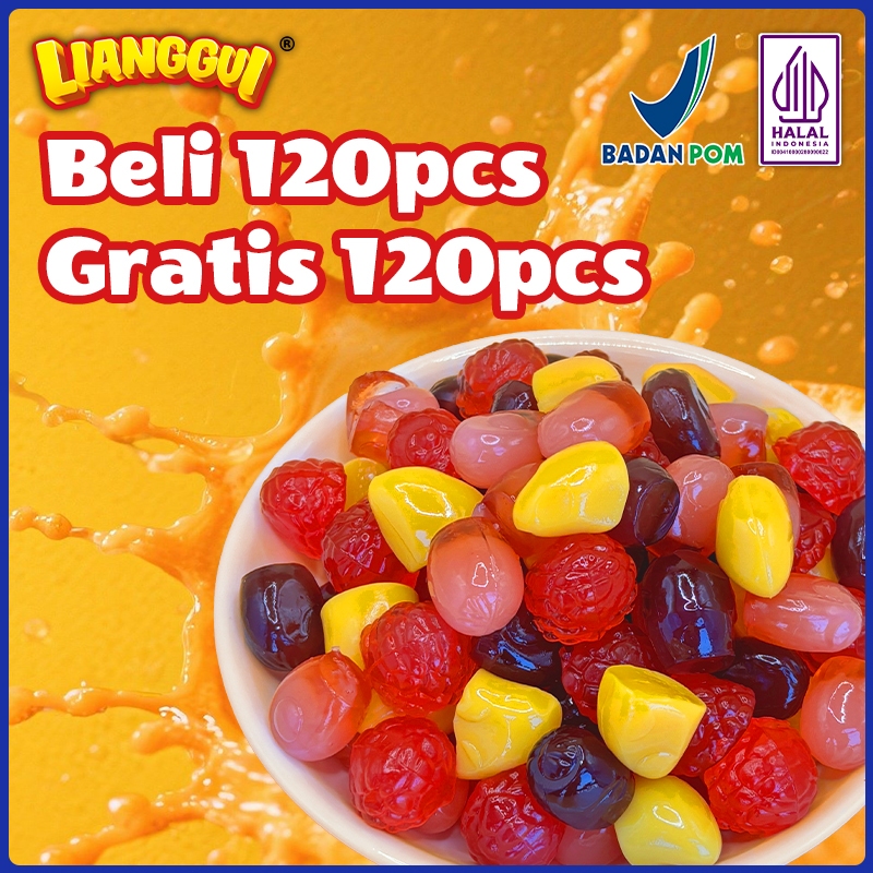 

‌Lianggui - Permen kupas lunak 240pcs Camilan Sehat 4 Rasa Viral Stroberi, Mangga, Jeruk, Leci Halal