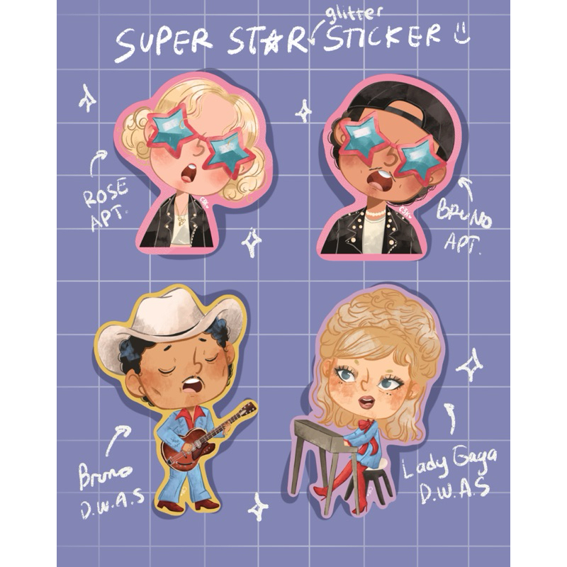 

c3k | stiker glitter bruno mars rose lady gaga deco jurnaling fanart
