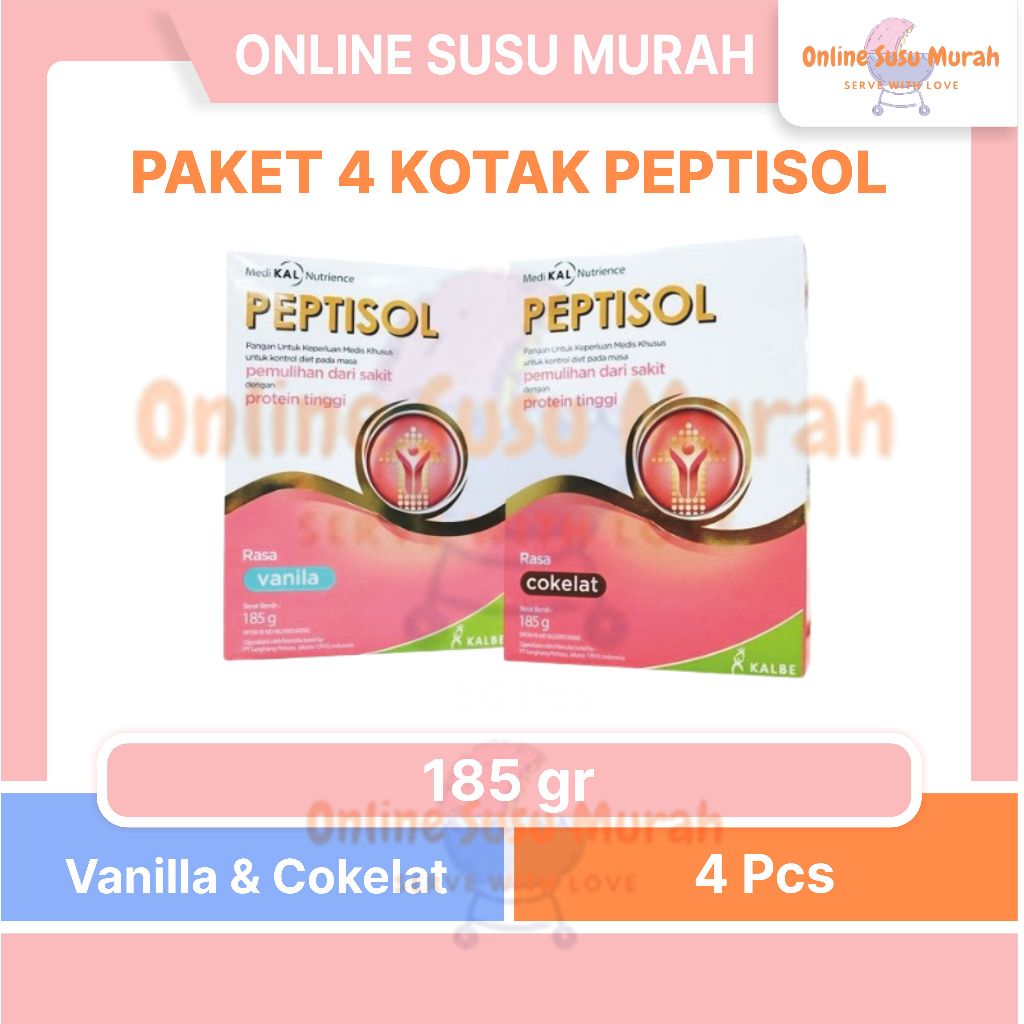 

PEPTISOL PAKET 4 KOTAK VANILA COKLAT 180GR NUTRISI TINGGI PROTEIN RENDAH RESIDU 180 GR SSKD