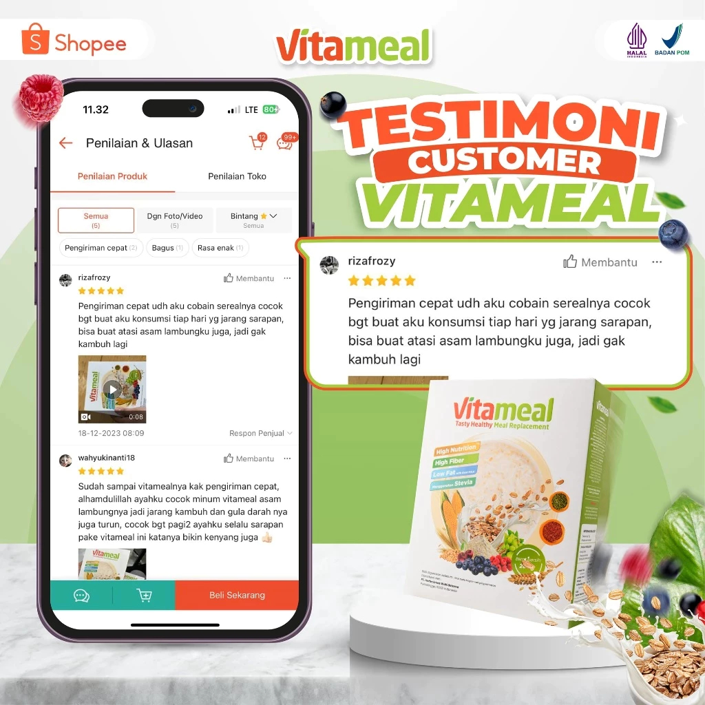 

QH [2 Box] Vitameal Sereal Sehat Gula Darah Stabil Dengan Susu Kambing Etawa VITAMEL GERD