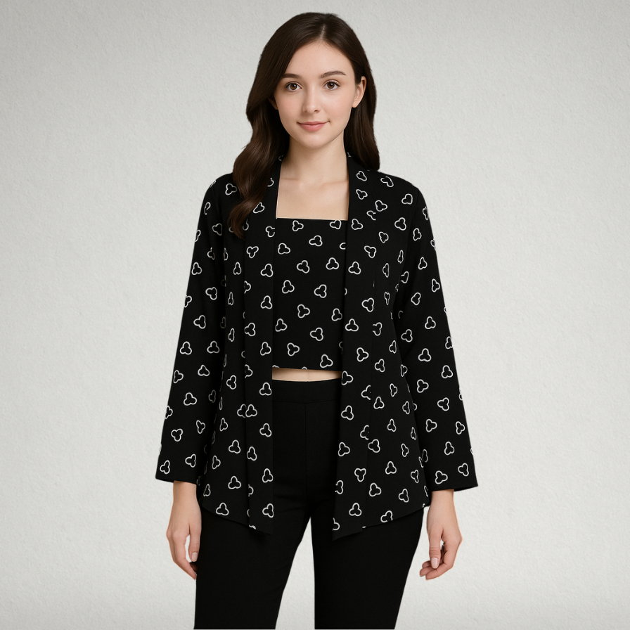 UMBR - Kutu Baru Modern Kebaya Batik Modern Jumputan Lengan Panjang Hitam