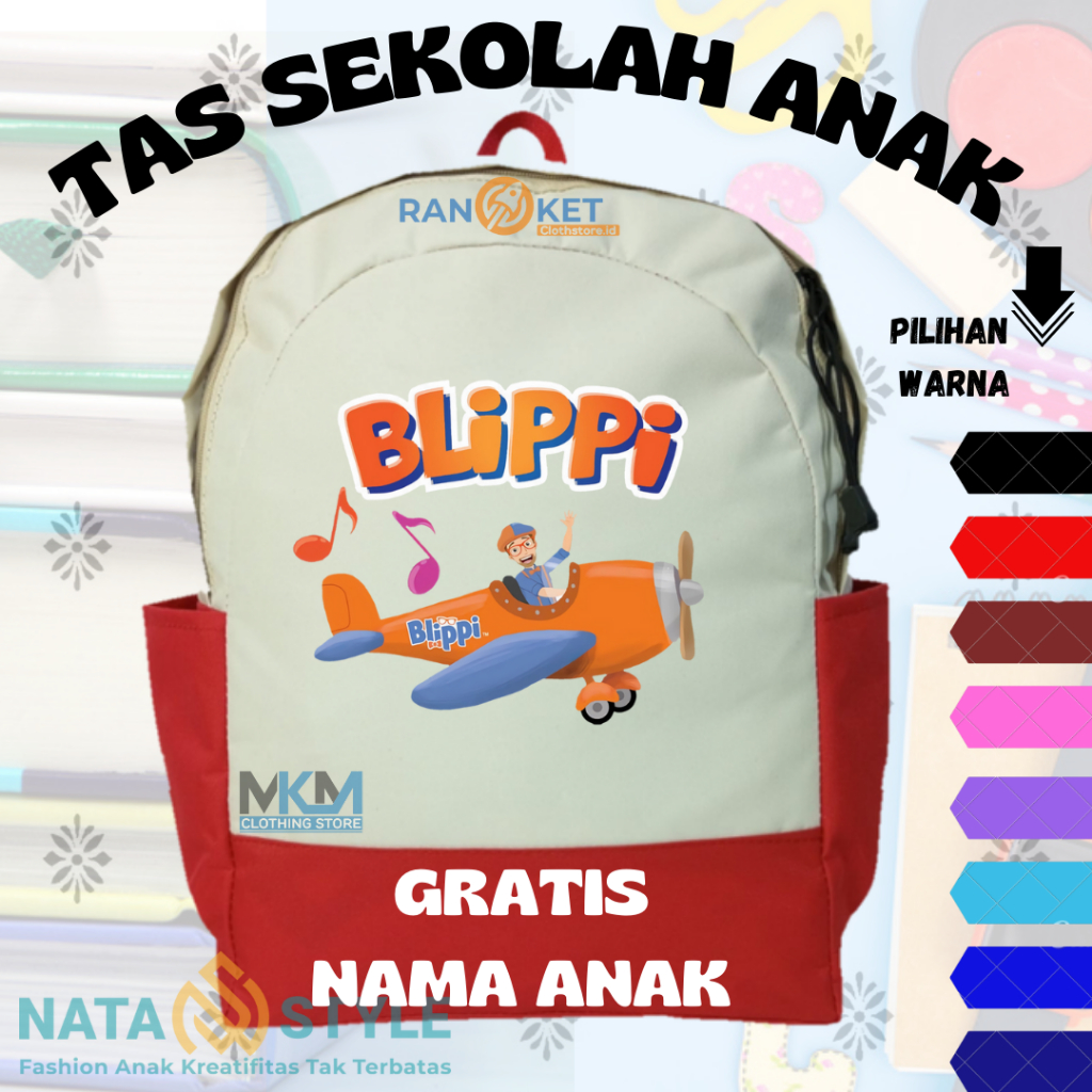 Tas Anak Blippi Pesawat I Tas Sekolah Anak Blippi Pesawat {FREE CETAK NAMA} COD