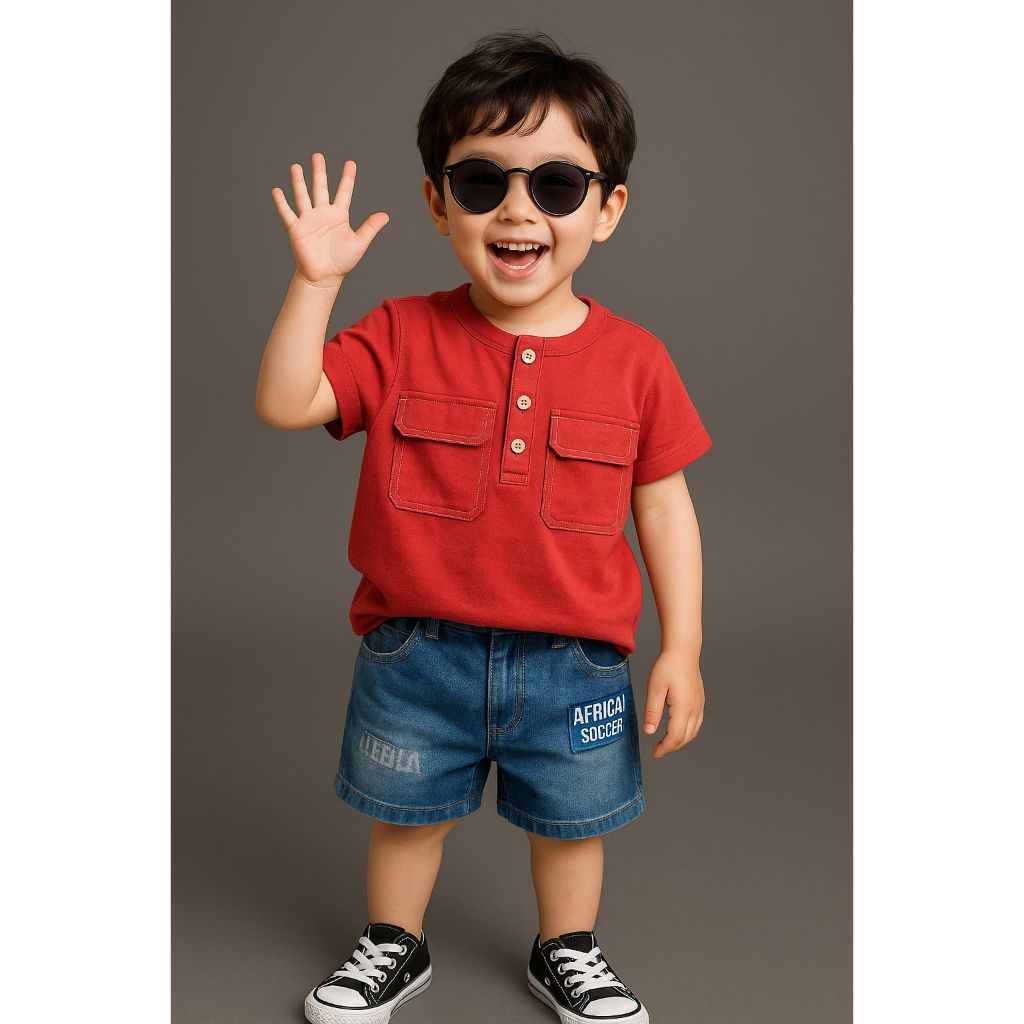 SETELAN ANAK COWOK 1-5 TAHUN KAOS SAKU POLOS CELANA JEANS INDIE
