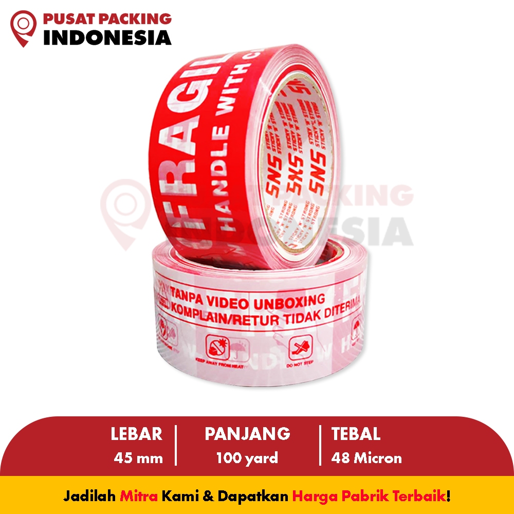 

Lakban Unboxing Fragile 100 Yard x 45 Mm x 48 Mic Sticky N Strong (SNS) PUSAT PACKING INDONESIA