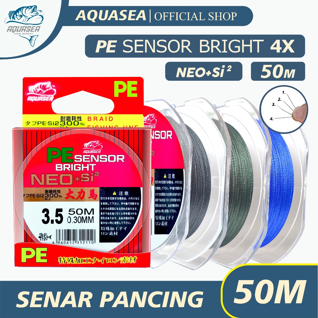Pancing Bahagia - Tali Pancing 50M & 100M Senar Pancing PE Sensor Bright NEO+si2  Abu-abu & Hijau Ba