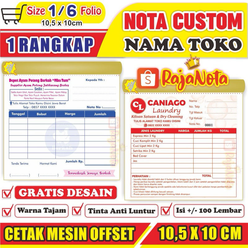 

NOTA CUSTOM 1/6 F - TANPA RANGKAP ukuran 1/6 FOLIO / Nota Sembako