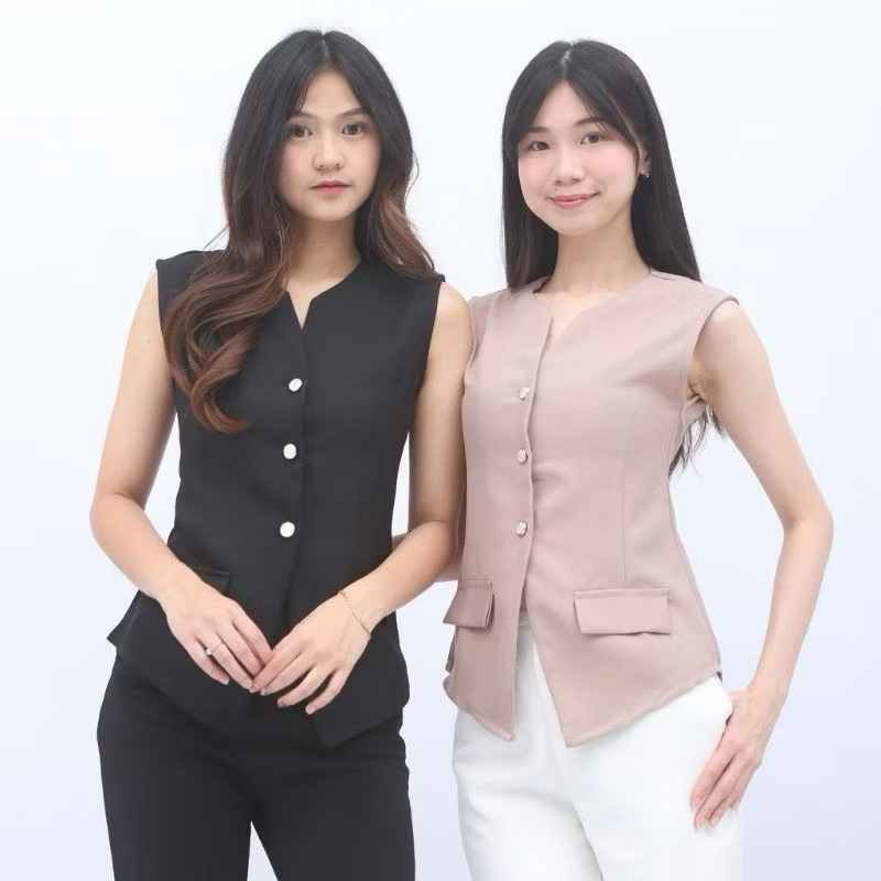 (READY STOK) Blus Tanpa Lengan Wanita Hitam Vest wanita// Rompi wanita korean style
