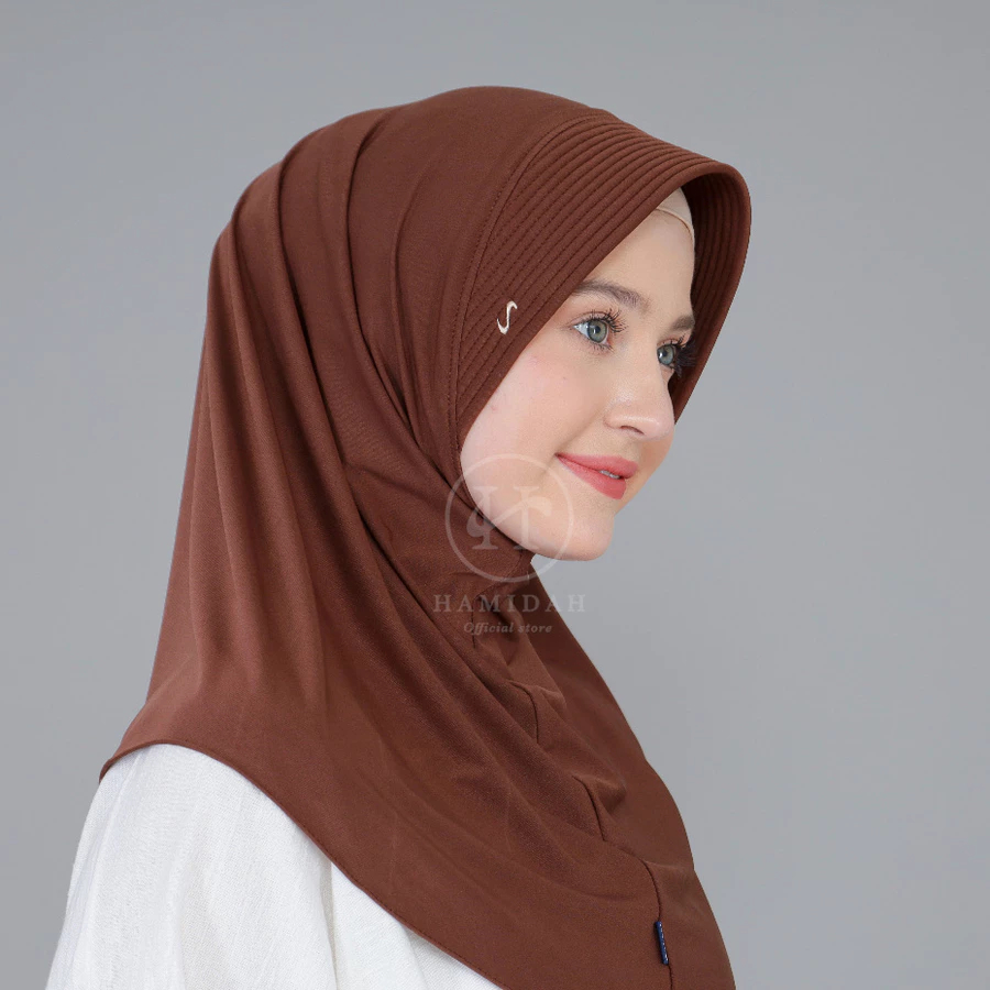 HIJAB BERGO HAMIDAH PREMIUM WARNA COKLAT PRAMUKA (ORIGINAL)
