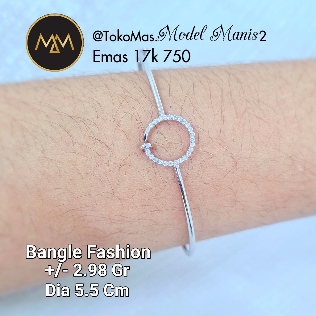 Gelang Bangle Paku Putih 750 kadar 17k
