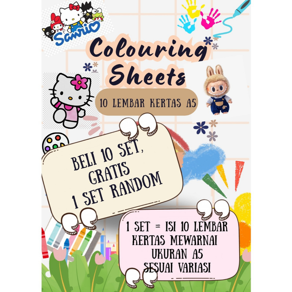 

10 Lembar Kertas Mewarnai Kertas A5 (TERMURAH) Variasi Hewan / Animal