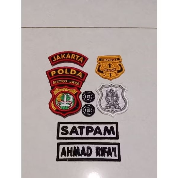 Bet bordiran timbul 3D/Nama/satpam/jakarta/kewenangan/gada pratama/monogram/