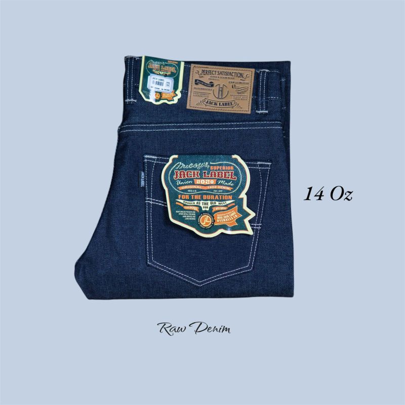 Celana Jeans Pria Denim Salvedge Jack Label 14 Oz Shell Stitch Black Indigo