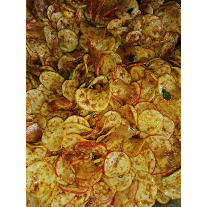

Kerupuk bantet pedas/asin daun jeruk kemasan kecil 50g