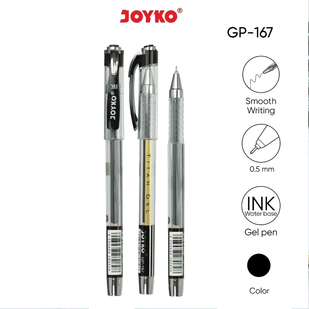 

Gel Pen Pulpen Pena Joyko GP-167 Titan Gel 0.5 mm - Hitam (1Pcs)