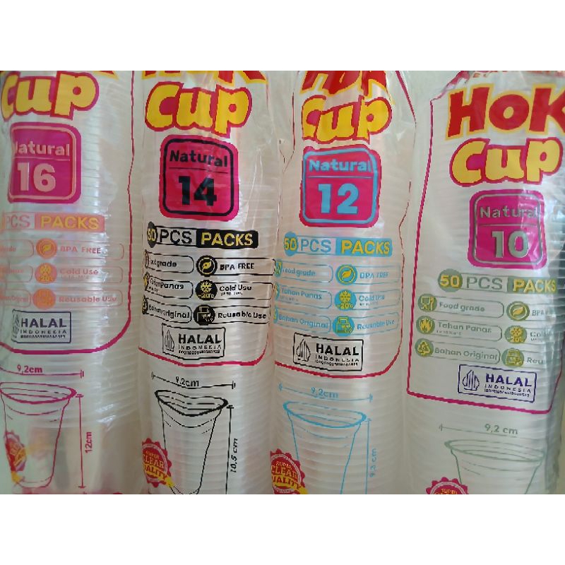 Gelas/cup plastik datar - HOK CUP - gelas minuman/es - gelas bubur - gelas kolak Uk (10oz, 12oz, 14o