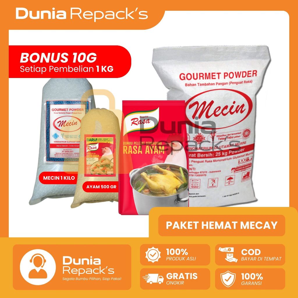 

PAKET HEMAT MECAY Mecin MSG dan Penyedap Rasa Ayam Kemasan Repack Asli 100% Murni Tanpa Campuran