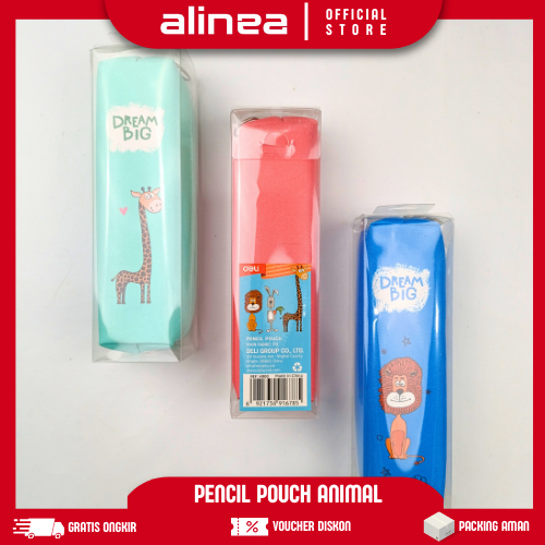 

Tempat Pensil Karakter Animal Pencil Pouch Deli H900 Main Fabric PU Warna Biru Pink HIjau Toska