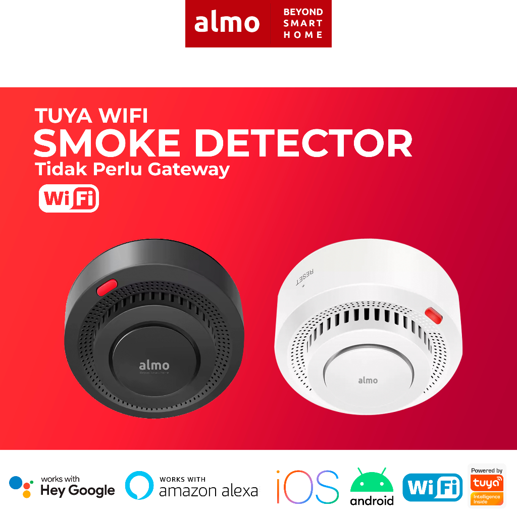 ALMO S1 Tuya WiFi Smoke Detector Alarm Rumah Detektor Asap Kebakaran IoT