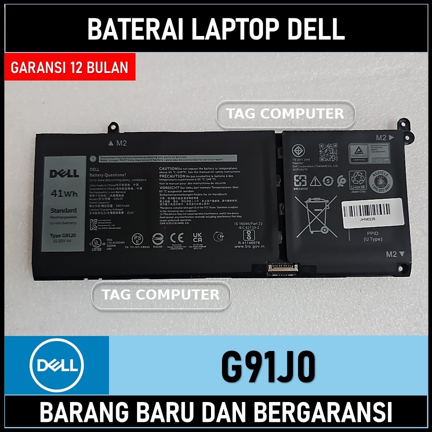 BATERAI LAPTOP DELL INSPIRON 14 5000 7000 5410 2-in-1 7415 2-in-1 G91J0 ORIGINAL