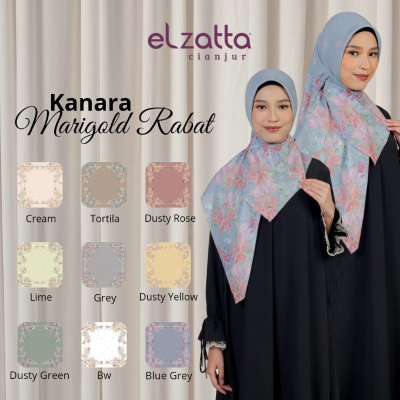 ELZATTA HIJAB SEGI EMPAT KANARA MARIGOLD RABAT BAHAN VOAL PREMIUM MOTIF PREMIUM KERUDUNG ELZATTA JIL