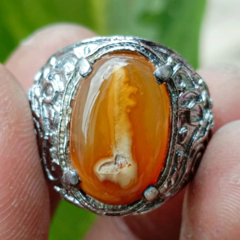 Asli Batu Cempaka Madu Motif Antik 1,8cm Ring.8
