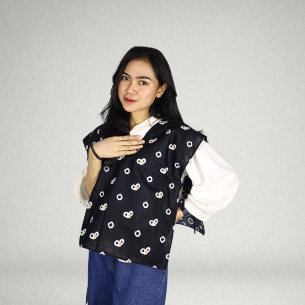 UMBR - Rompi Batik Wanita Modern Tanpa Lengan Vest Batik Muslimah Hitam