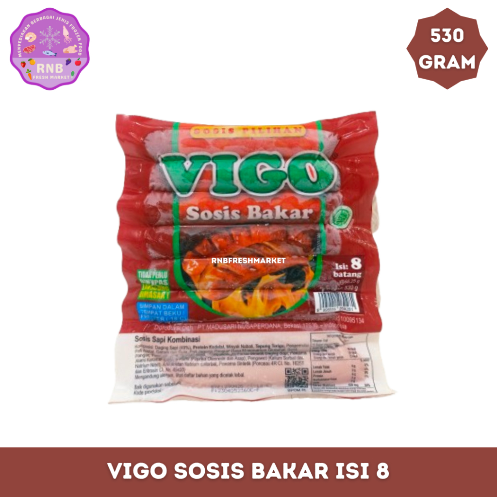 

Vigo Sosis Bakar Sapi Kombinasi Isi 8 Netto 530 Gram