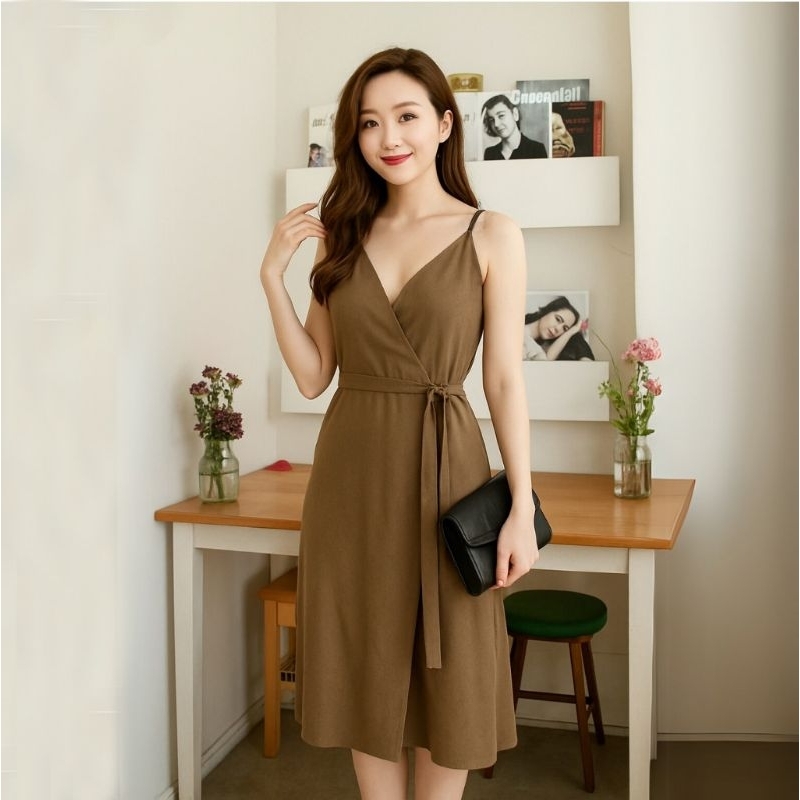 Celine Brown Dress | Dress Linen Coklat Bangkok