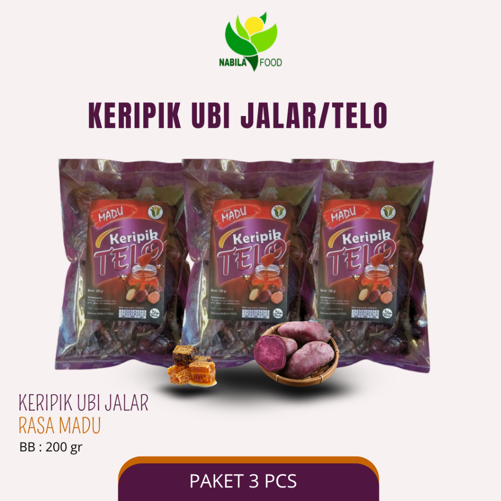 

NABILAKU - Snack Cemilan Keripik Kripik Ubi Jalar Telo RASA MADU 200g - 3 Pcs