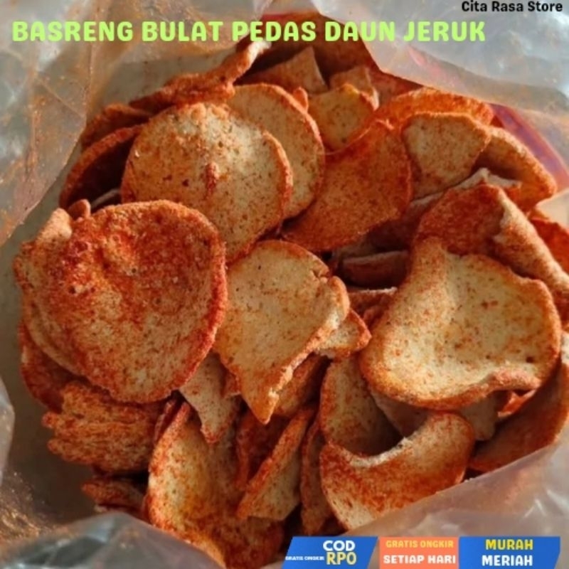 

KERIPIK BASRENG BULAT PEDAS DAUN JERUK 1KG/BASRENG KOIN/BASRENG BULAT