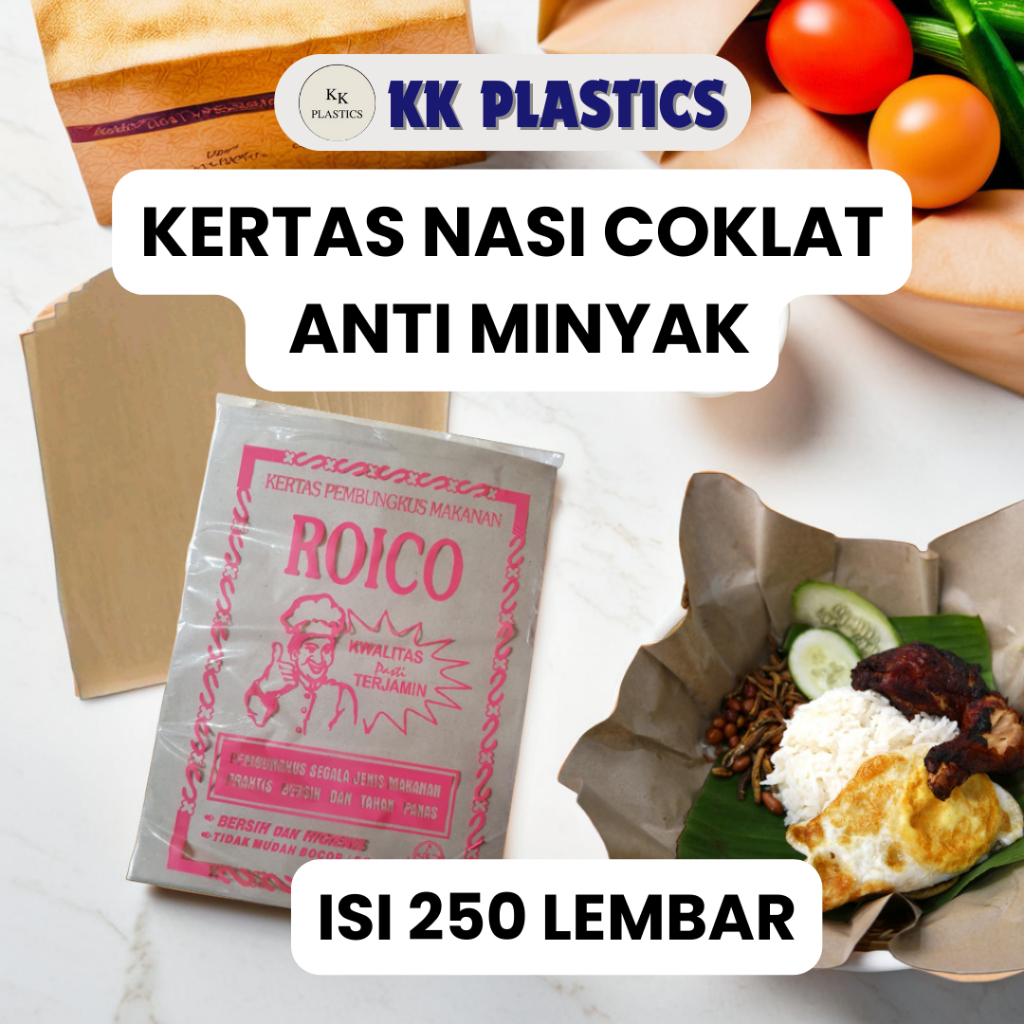 KERTAS NASI COKLAT KOTAK PEMBUNGKUS MAKANAN BUNGKUS NASI ANTI MINYAK ISI 250 LEMBAR