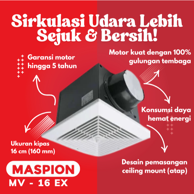 Maspion MV-16 EX Exhaust Fan Ventilating Fan / Exhaust Fan Plafon Cerobong 6 inch Maspion MV16EX MV 