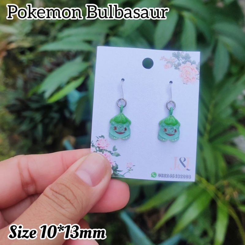 Anting plastik anak model gantung motif pokemon bulbasaur