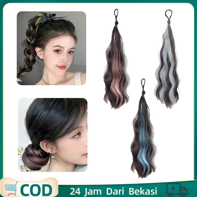 Wig Rambut Wanita Rambut Wik Wanita Ikat Rambut Karet Palsu Panjang Feminim