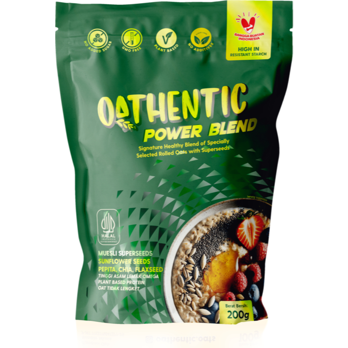 

Oathentic Power Blend Muesli | Oatmeal Vegan 200g Tinggi Serat & Omega 3 | Rendah Gula & Glikemik