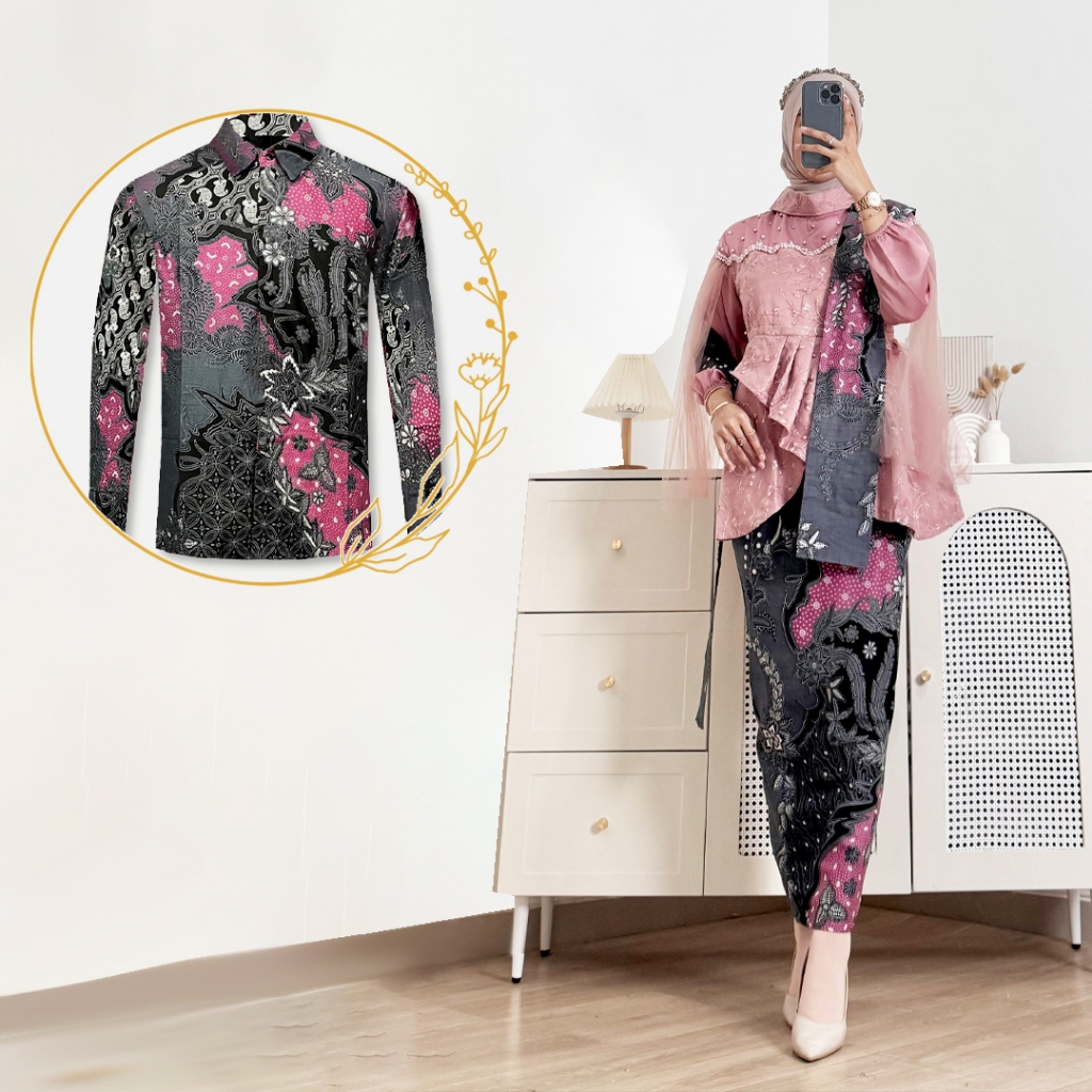 Batik Couple Termurah - Kebaya Couple Keysa Atasan Brokat Kemeja Batik Baju Nikahan Tunangan Wisuda