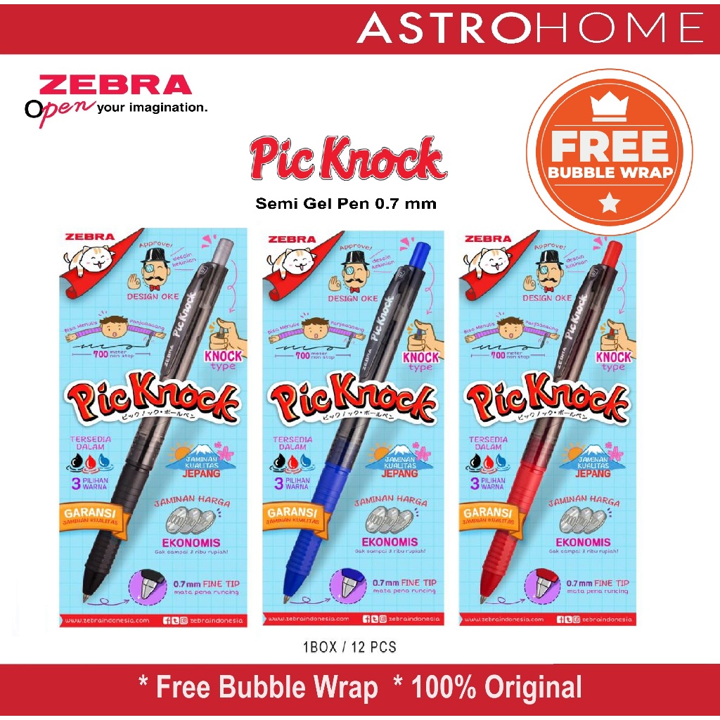 

Pulpen Ballpoint Bolpoin Pen Zebra Pic Knock Pena Cetek Semi Gel Ink Ballpen 0.7 mm 12 pcs
