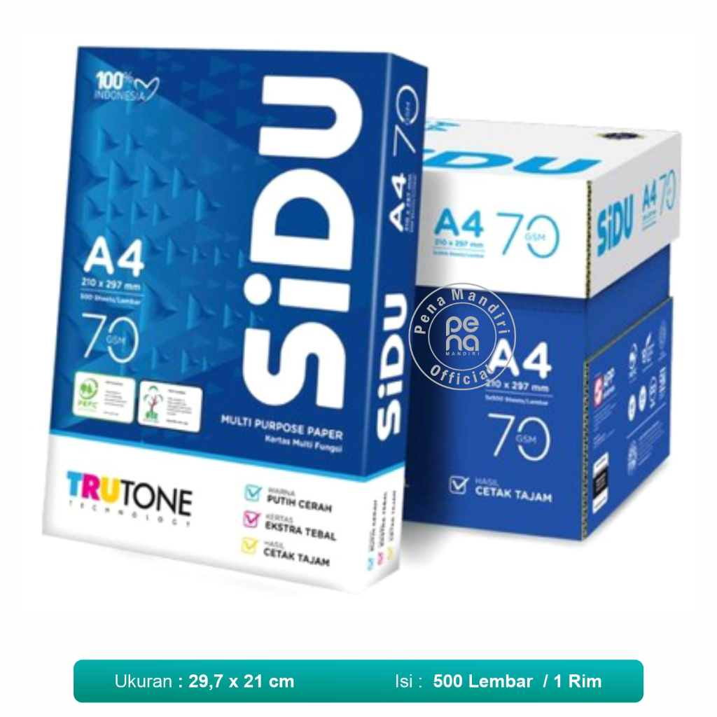 

Per Rim Kertas HVS SIDU A4 70gr (Kertas fotocopy Kertas HVS Kertas Uk A4)