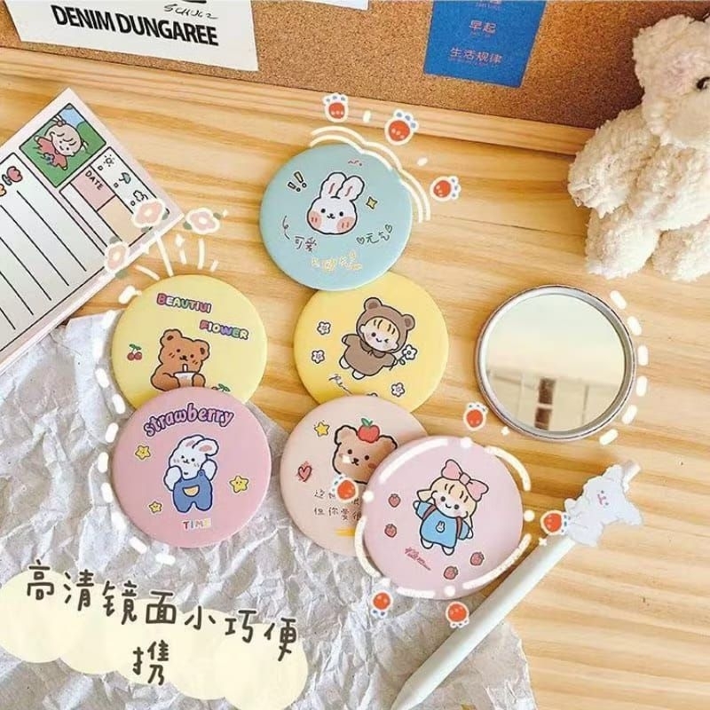 Cermin Bulat Mini Portable/ Cermin Karakter Bulat Mini/ Cermin Make Up Bulat Mini