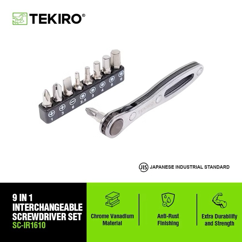 TEKIRO Mata Obeng Ratchet + - Kunci L Set 9pcs